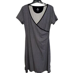 Prana Size Large‎ Faux Wrap Dress Black & White V-Neck Short Sleeve